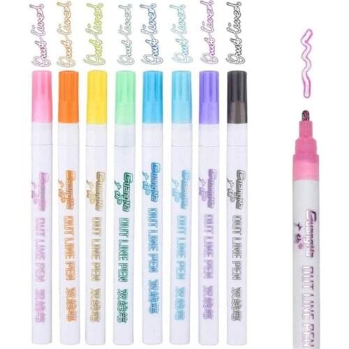 12Colors Metallic Double Lines Highlighter Out Line Marker Pen Stationery Art Drawing for Calligraphy Lettering Scrapbooking