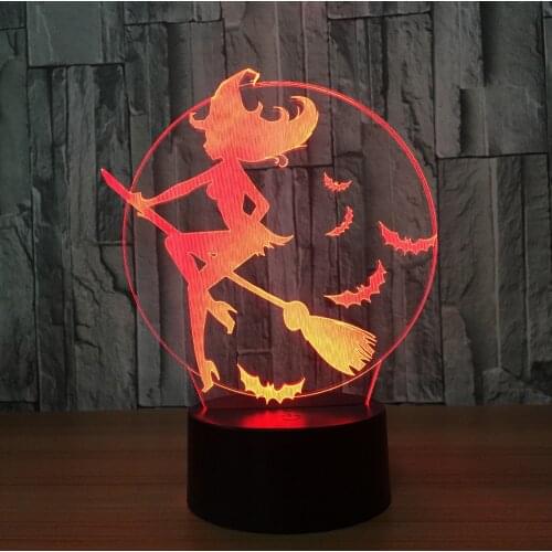 Halloween Bat Witch 3D LED Lamp Acrylic 7 Color Changing 3D LED Nightlight Bedroom Lamp Living Room Lights Decoration Touch USB