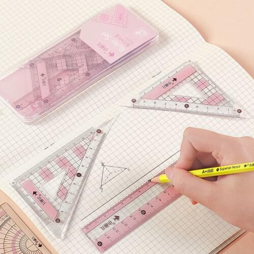 4 Pcs/set Protractor Drawing Triangle Compasses Set Math Ruler for Students School Supplies
