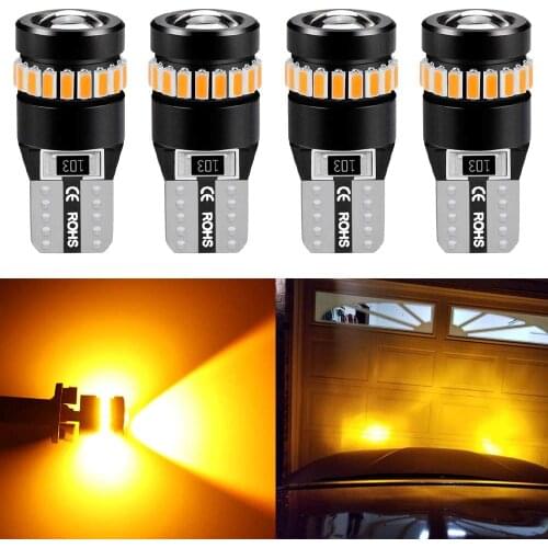 4X T10 W5W 194 LED Bulbs Canbus Error Free Light with Projector for 2825 168 175 921 base,Interior light Amber/Yellow 10V-30V DC