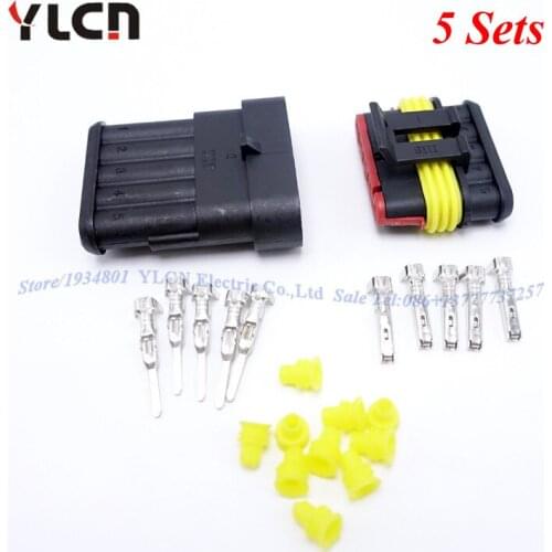 Brand New High Quality 5 Sets Kits 5 Pin Way Auto Super Sealed Waterproof Car Electrical Wire Connectors Plug