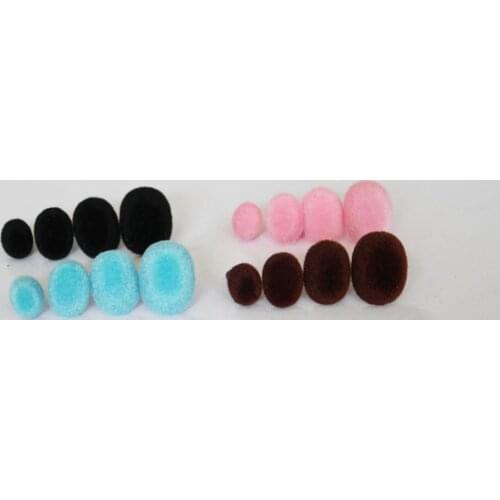 50pcs---9mm-12mm-14mm-16mm blue/pink/brown/black oval flocking toy safety nose + soft washer----size&color option