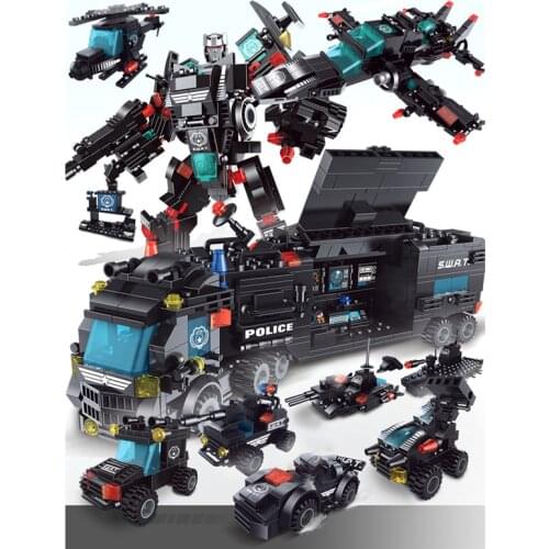 740+PCS City Police Building Blocks 8 Mini Figures Model Robot Toys SWAT Car Headquarters Boys Truck Bricks