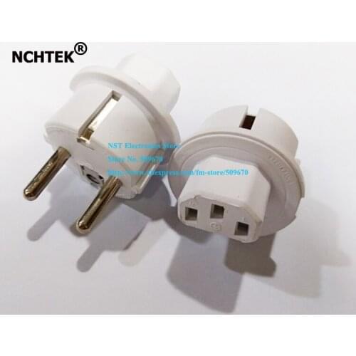 NCHTEK 10A 250V EU European Gemany Male to IEC320 C13 Female Socket AC Power Adapter Connector White/Free Shipping/2PCS