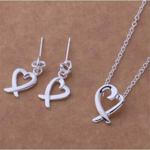 AS052 Hot Sale Silver Plated Color Jewelry Sets For Women Wholesale High Quality Classic Earring 164 + Necklace 590