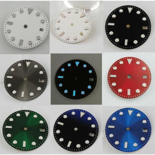 28.5mm Sunburst Watch Dial Fit For NH35/NH35A Automatic Movement Blue Lume Date Window Black/White/Blue/Red/Green/Gray