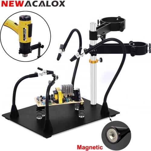 NEWACALOX Hot Air Gun Frame Soldering Iron Holder PCB Board Clip Soldering Station Heat Gun Stand Welding Tool 3X LED Magnifier