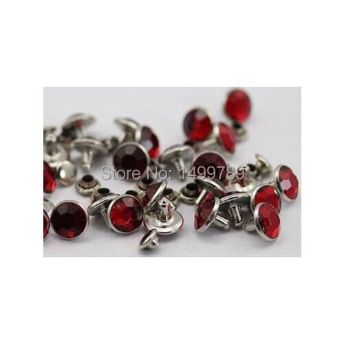 Hot Sell DIY 100Sets 7MM Red Acrylic Crystals Rhinestone Rivets Silver Nailhead Spots Studs DIY Making Shipping Free