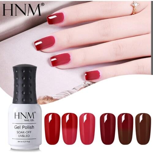 HNM Wine Red Color Change Thermal Soak Off Gelpolish Nail Polish Paint Gellak 8ML Semi Permanent Top Base Primer Stamping Enamel