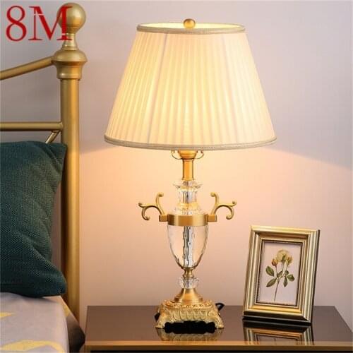 8M Crystal Table Lamp Brass Desk Light Modern Fabric Decorative For Home Living Room Bedroom Office Hotel