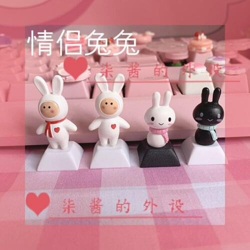 Keycap custom decoration PBT couple bunny no two rabbit pink girl animation transparent crystal round diy keycap