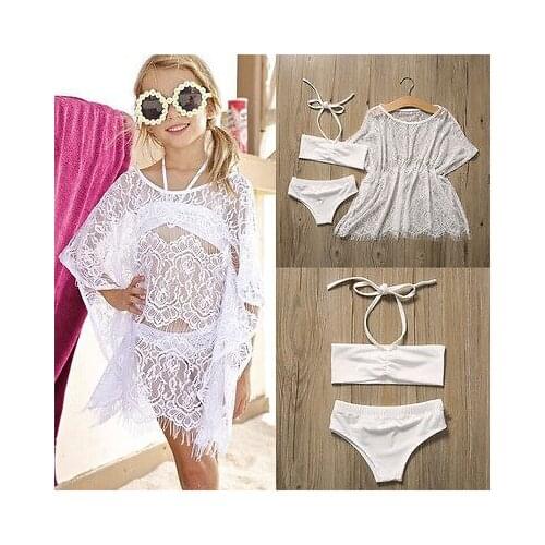 3Pcs Lace set Baby Girls Tankini Swimsuit Bikini Swimming Oufits Cute Girl Beachwear 1-6Y