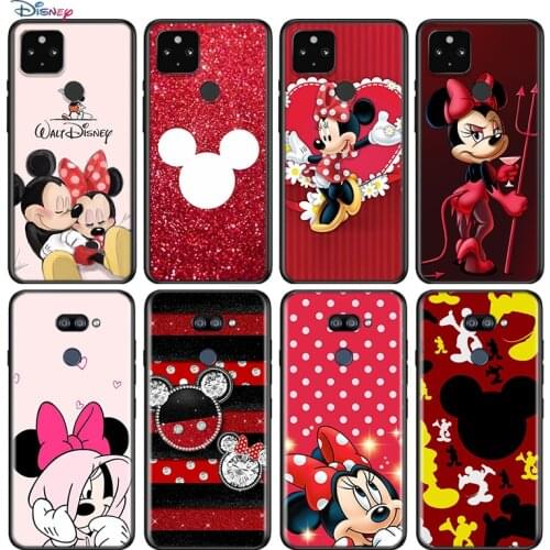 Red Mickey Minnie For Google Pixel 5 4 4A XL Shell For LG Q60 V60 V50 V50S V40 V35 V30 5G Black Soft Phone Case