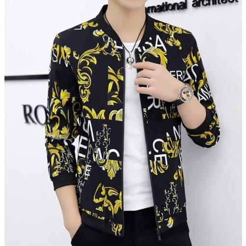 Mens Jackets New Spring Autumn Fashion Mens Hip Hop Baseball Coats Men Stand Collar Slim Flower Bomber Jackets Brand Clothing