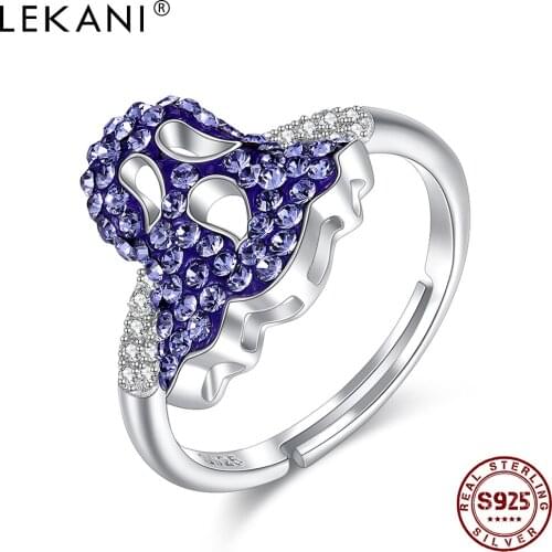 LEKANI S925 Sterling Silver Halloween Ghost Austria Crystal Adjustable Vintage Rings For Women Fine Jewelry Personality Ring