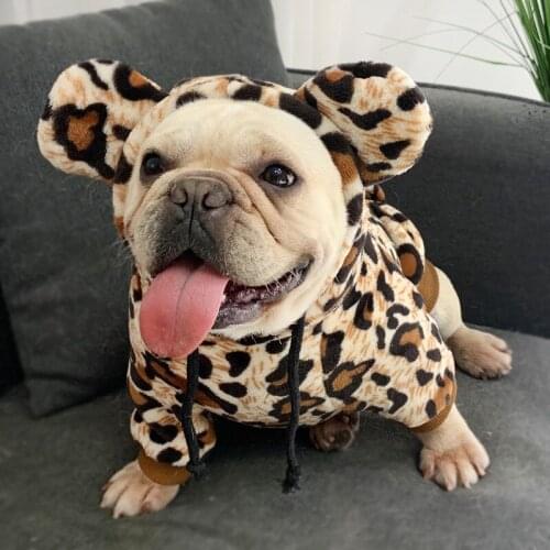 Leopard Dog Clothes for Small Medium Dogs Lovely Winter Dog Hoodie French Bulldog Costume Schnauzer Clothing Pets Coat