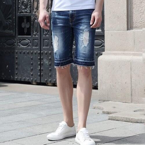 Summer Mens Denim Shorts Lesmart Jeans Casual Cargo Shorts Workout Military Fashion Hole Shorts Retro Style