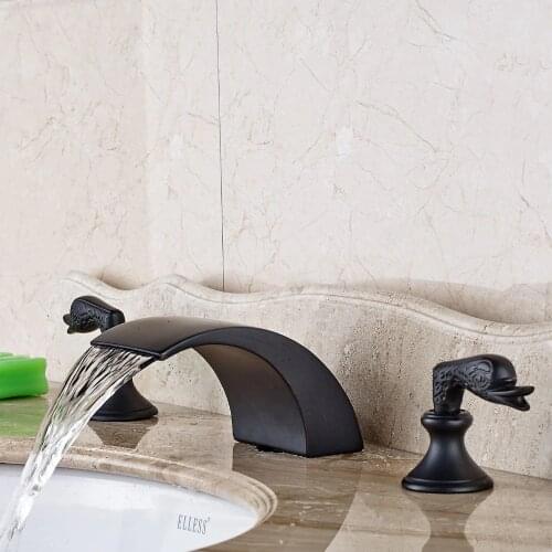 Oil Rubbed Bronze Widespread Waterfall Faucet Swan Handle Vanity Sink Mixer Tap