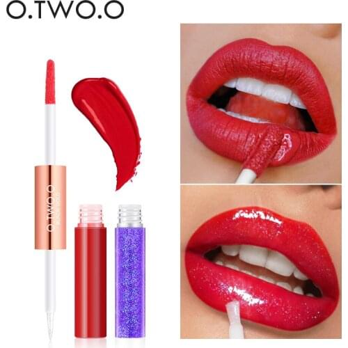 O.TWO.O Matte Liquid Lipstick Glitter Lip Gloss 2in1 Lips Makeup Waterproof Cosmetic Beauty Transparent Lip Gloss Long Lasting