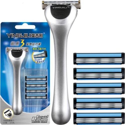 YINGJILI Mens Safety 3 Layer Blades Shaver Beard Manual Razor Shaving Body Trimmer Shaver with 5pcs Replacement Blades Cassette