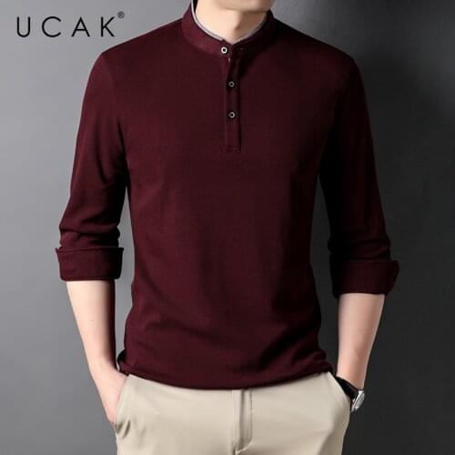 UCAK Brand Casual Pure Cotton Mandarin Collar T Shirt Men Clothes Autumn New Arrivals Streetwear Long Sleeve T-Shirts U5680