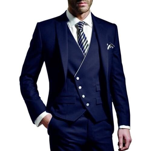 Navy Blue Suit for Men Slim Fit 3 Pieces Classic Groom Tuxedo for Wedding Prom Dinner Suits Jacket Custom Blazer Pants Vest Set