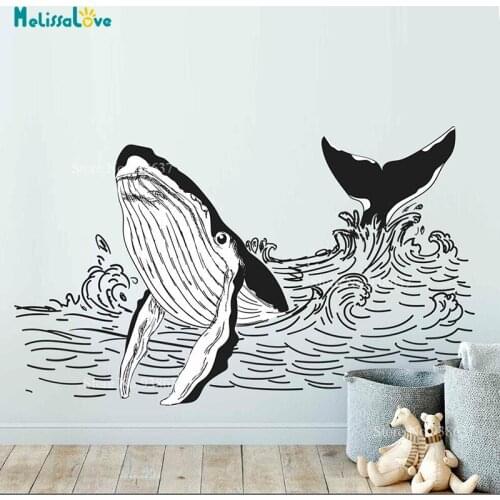 Big Whale Sticker Animal Theme Waves Bedroom Decal bathroom Decor Waterproof Mural Removable Vinyl Wall Sticker B968