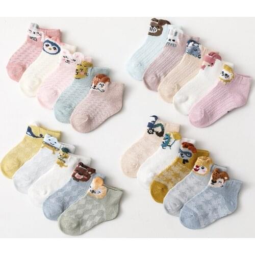 5 Pairs Lot Children Summer Short Cotton Socks With Animal Print Kids Boys Girls Newborn Infant Mesh Cute Socks Baby Accessories