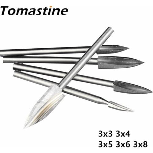 New 5pcs 3mm Shank 3-8mm Milling Cutters White Steel Sharp Edges Woodworking Tools Three Blades Wood Carving Knives High Quality