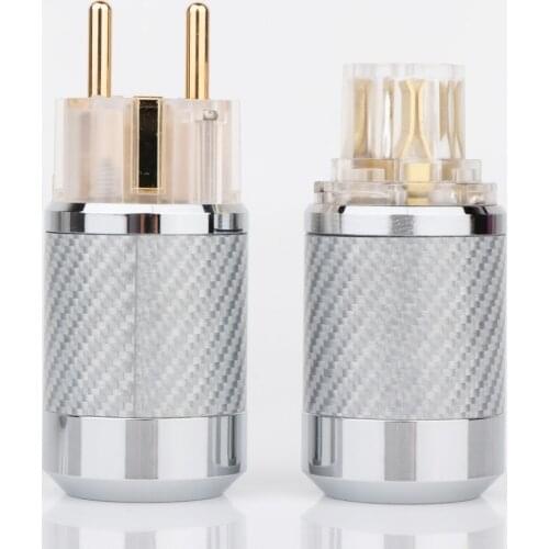 Preffair WCF2-TEG Hi-End Carbon Fiber Gold Plated European standard AC Power Plug IEC Female Plug DIY Mains Power cable