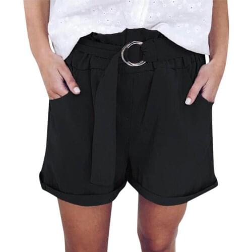 Womens Shorts Casual Solid Color Ring Belt Pockets Wide Leg Shorts Minipants Hot Pants Fashion Woman Streetwear Short Pants