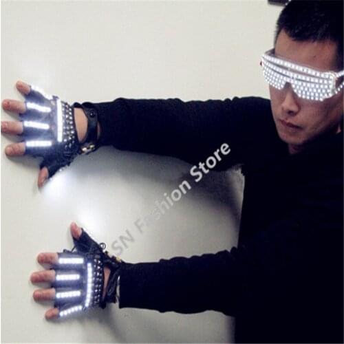 T827 Half finger LED lights illuminated beaming luminous glowing dancing gloves burst festival lighting event party supplies