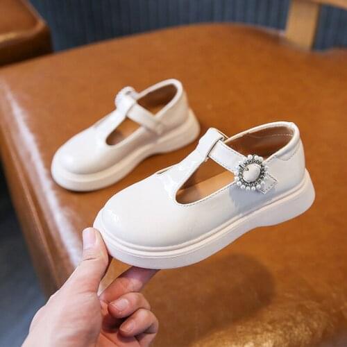 Girls Princess Shoes New Black Leather Shoes 2021 Spring Autumn Soft Sole Big Childrens Flats Single Shoes Fashion G193