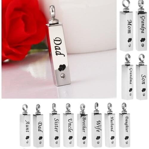 Stainless Steel Waterproof Cube Crystal Urn Memorial Ash Keepsake Cremation Pendant Mom Dad Family Charms Fashion Jewelry