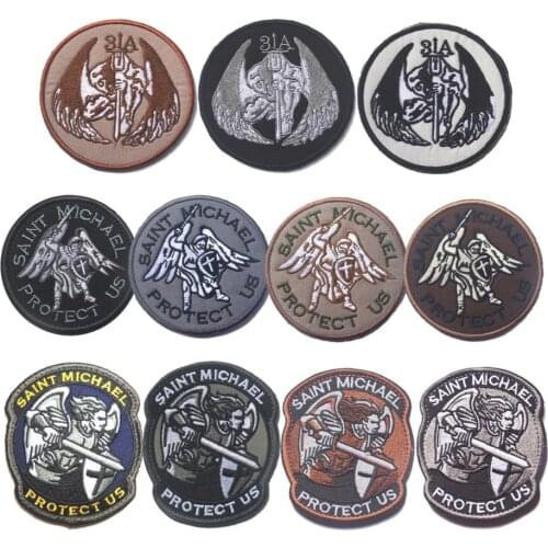 Military patch Saint Michael Protect Us Patches Embroidered Angle Armband Badges for Clothes bags with Hook & Loop