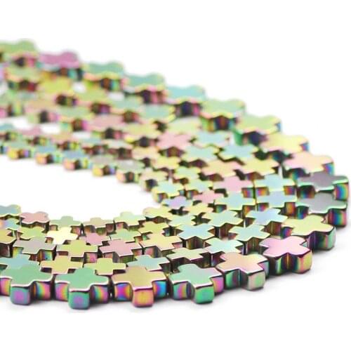 ZHBES 6/8/10mm Natural Stone New Green + Shape Cross Hematite Spacer Loose Beads For Jewelry Making DIY Bracelet Accessories