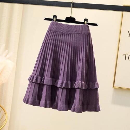 New Fall Winter Knitted Skirt for Women Elegant Ruffles Short Mini Skirts Kawaii Faldas Mujer Pleated Korean Style Jupe
