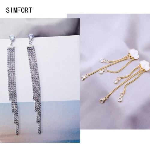 Womens 925Silver Pin Earrings Long Tassel Clouds Elegant Fashion Personality Vintage Simple Alloy Decoration Jewelry Gift