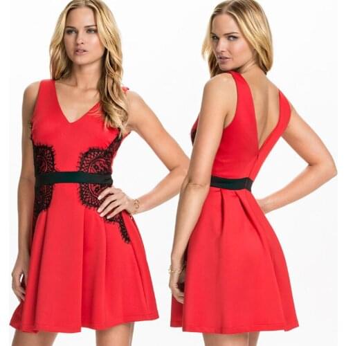 Roupas Femininas 2017 Summer Vestido De Festa Fashion Designer Classic Red Lace Pleated Dress Vintage Casual Women Dress C1448