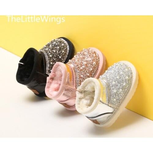 Winter GirlsSnow Boots 2021 New Warm Skid-proof Rhinestone Pearl Princess Cotton Toddler Shoes 0-1-3 Years Old Baby Boots