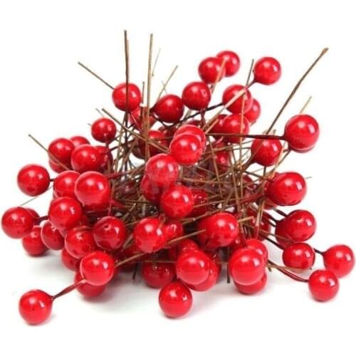 1200PCs 8mm Artificial Red Holly Berry Xmas Tree Hanging Decor Ornament flower heads flores artificiales wreath valentine decor