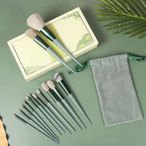 13pcs Green Makeup Brushes Set Face Eye Lip Eyeshadow Eyebrow Comb Eyelash Spoolies Foundation Powder Brush Tools Cosmetic