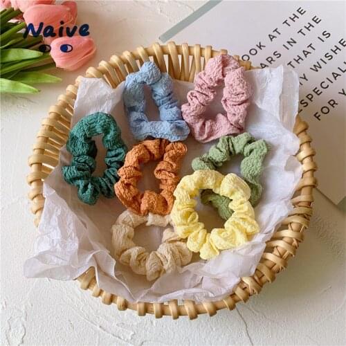 2020 Women Solid Summer Scrunchie Elastic Hair Rope Rubber Band for Girl Ponytail Holder Headdress Headwear Hair Accessories