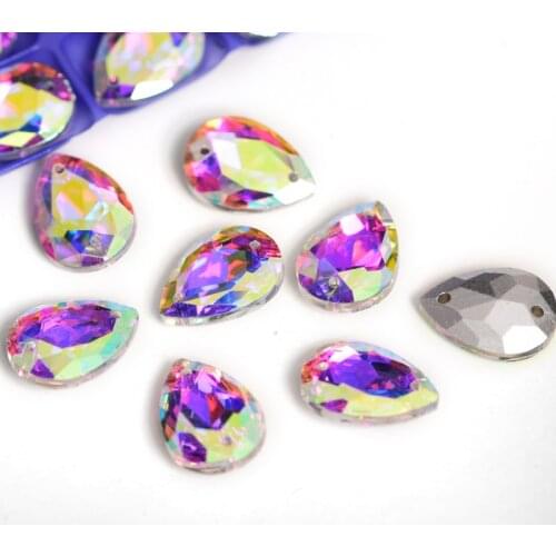 24pcs 13x18mm Teardrop Crystal AB Sew On Rhinestones Glass Pointback Sew On Crystal Strass For Garments Accessories Y3435