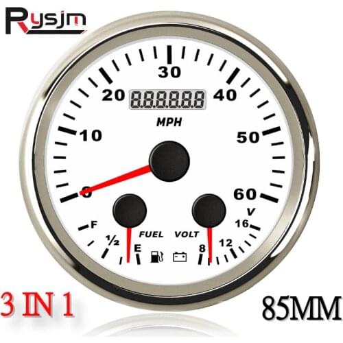 85MM GPS Speedometer 3 In 1 LCD Display Speed Odometer Pointer Gauge Fuel level E-F 0-190ohm Voltmeter 8-16V For Car Truck Motor