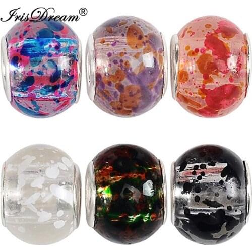 50PCS Lot New Flower Big Hole Round Loose Murano Spacer Crystal Glass Beads Fit Pandora Charms Bracelet For DIY Jewelry Necklace
