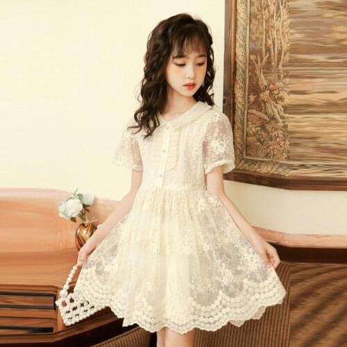 Girls Boutique Dress 2021 Summer Teenage Girl Beige Lace Princess Dresses Kids Elegant Party Tutu Dress For 8 10 12 14 16Year
