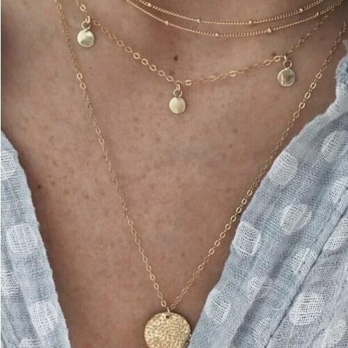 Vintage necklace on the neck layered one piece Disc pendant Chains aesthetic Jewelry for women decorations girls Gift wholesale