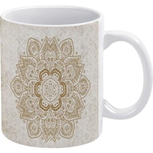 Mandala Temptation in Cream And Brown White Mug Custom Printed Funny Tea Cup Gift Personalised Coffee Mug Mandala Brown Cream Be