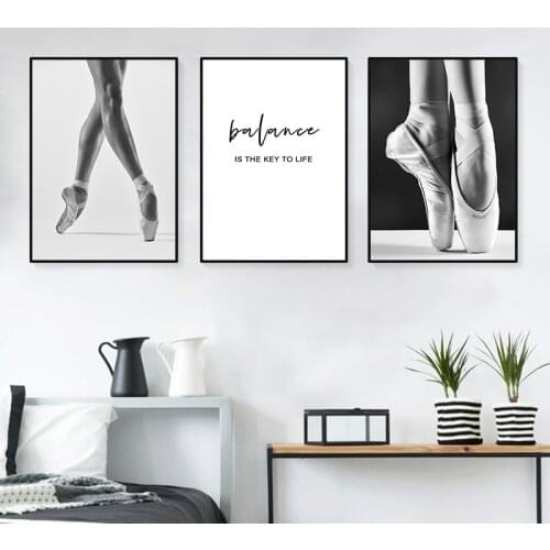 Black White balance is the key to life Quote Art Canvas Painting Print Ballet Dance Poster Wall For Living Room Home Decor TB80